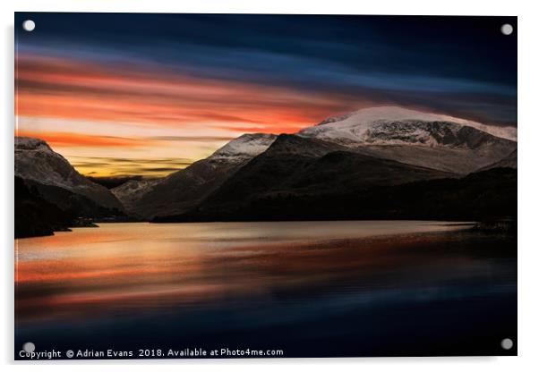 Lake Sunset Snowdonia Acrylic by Adrian Evans