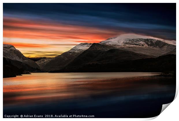 Lake Sunset Snowdonia Print by Adrian Evans