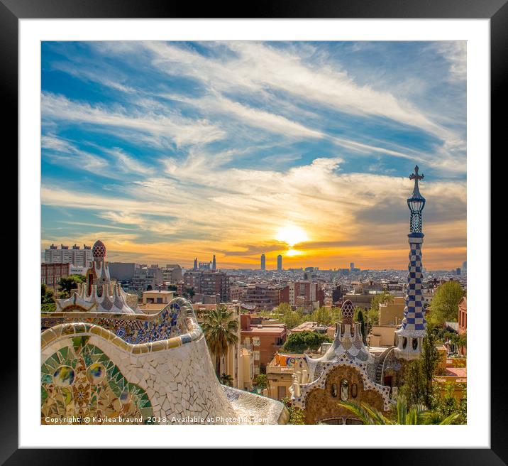 Guell Park Sunset Framed Mounted Print by Kaylea braund