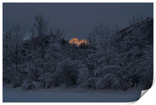 Dawn light hits Bavarian Alps Print by John Iddles