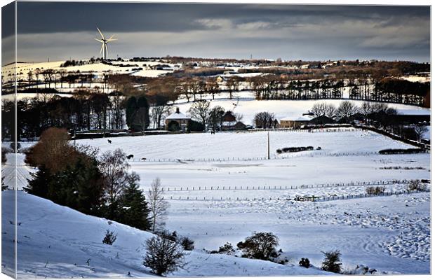Winter Fields, Farm's and Turbines Canvas Print by David Lewins (LRPS)