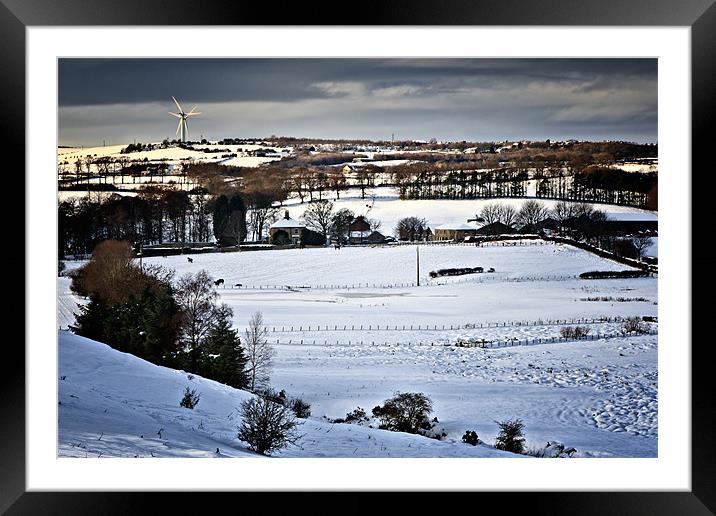 Winter Fields, Farm's and Turbines Framed Mounted Print by David Lewins (LRPS)