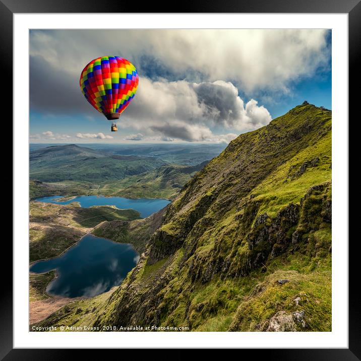 Snowdon Hot Air Balloon Framed Mounted Print by Adrian Evans