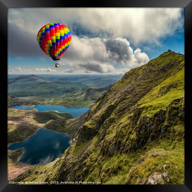 Snowdon Hot Air Balloon Framed Print by Adrian Evans