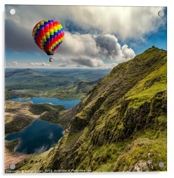 Snowdon Hot Air Balloon Acrylic by Adrian Evans