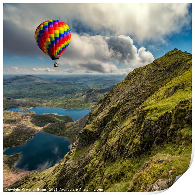 Snowdon Hot Air Balloon Print by Adrian Evans
