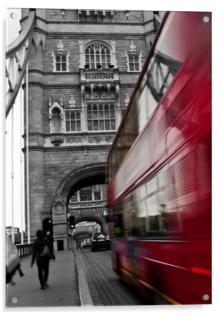London Bus on Tower Bridge Acrylic by Paul Macro