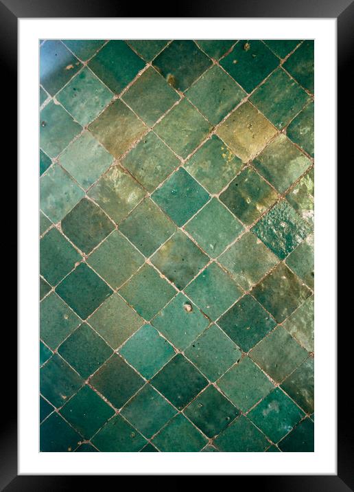 Blue Green Moroccan Tile Pattern Framed Mounted Print by Patrycja Polechonska