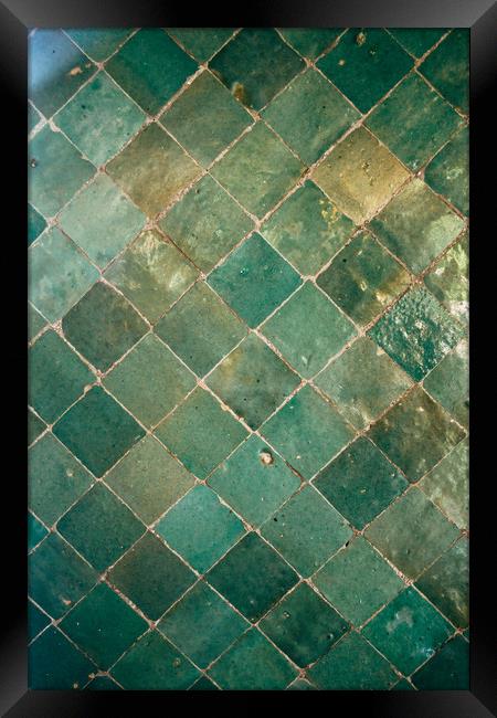 Blue Green Moroccan Tile Pattern Framed Print by Patrycja Polechonska