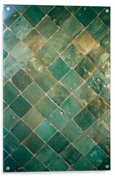Blue Green Moroccan Tile Pattern Acrylic by Patrycja Polechonska