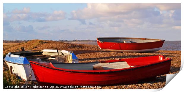 Red Fishing Boats On Dunwich Beach Suffolk Print by Ian Philip Jones