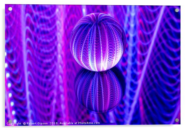 Abstract art crystal ball reflect in red and blue. Acrylic by Robert Gipson