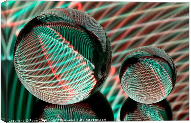 Abstract art Green and red in two crystal balls. Canvas Print by Robert Gipson
