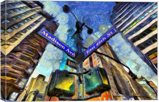 New York Street Sign Van Gogh Canvas Print by David Pyatt
