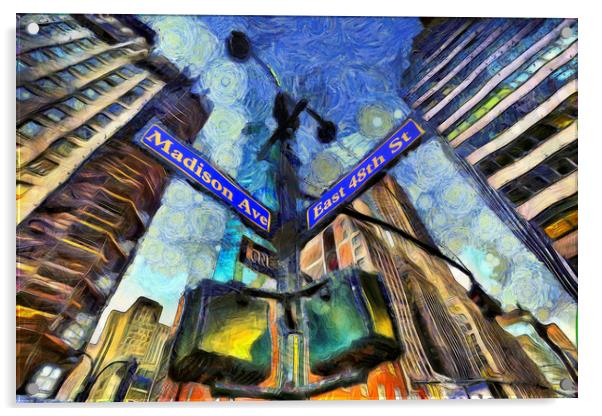 New York Street Sign Van Gogh Acrylic by David Pyatt
