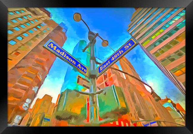 New York Street Sign Pop Art Framed Print by David Pyatt