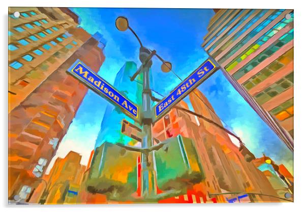 New York Street Sign Pop Art Acrylic by David Pyatt