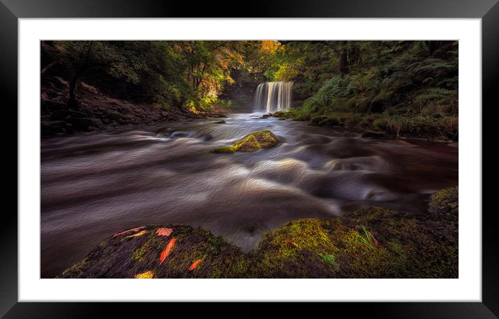 Sgwd yr Eira Waterfall with oil effect Framed Mounted Print by Leighton Collins