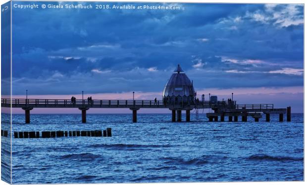  The Pier of Zingst During Blue Hour Canvas Print by Gisela Scheffbuch