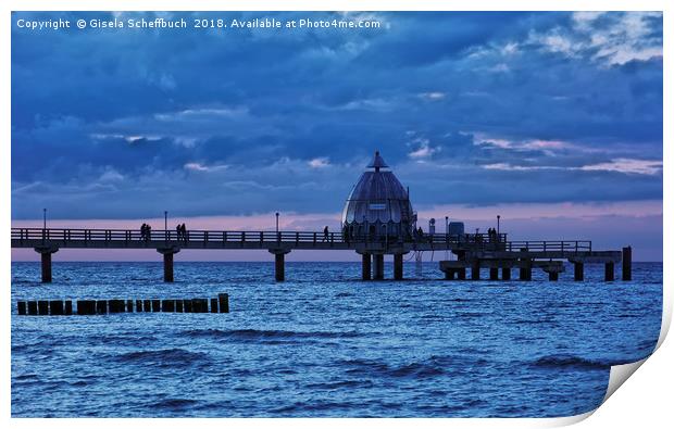  The Pier of Zingst During Blue Hour Print by Gisela Scheffbuch