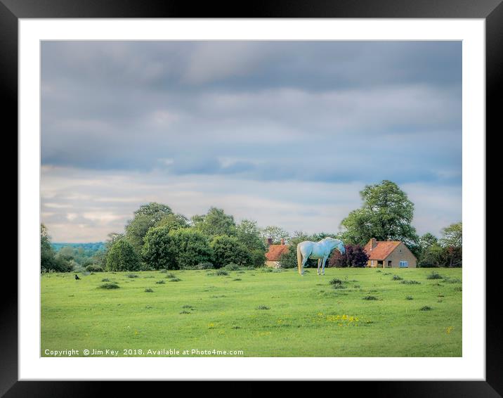 White Horse on a Hill Framed Mounted Print by Jim Key