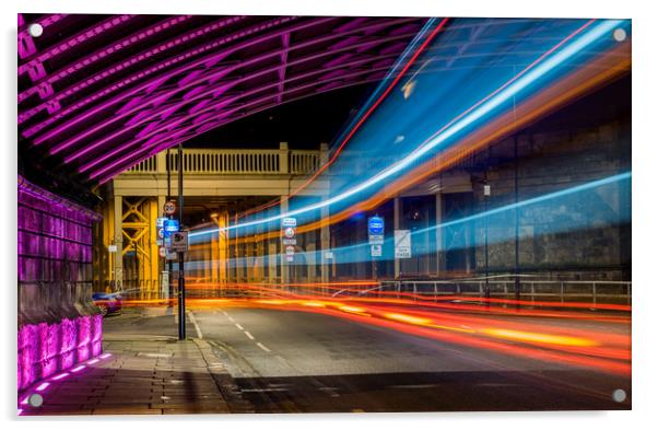 Light Trails High Level Bridge Acrylic by Naylor's Photography