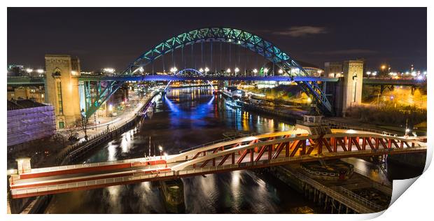 Newcastle Bridges at Night Print by Naylor's Photography