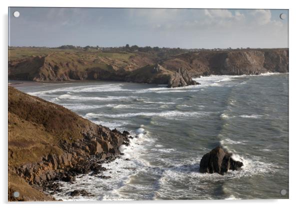 Three Cliffs Bay  Acrylic by Leighton Collins