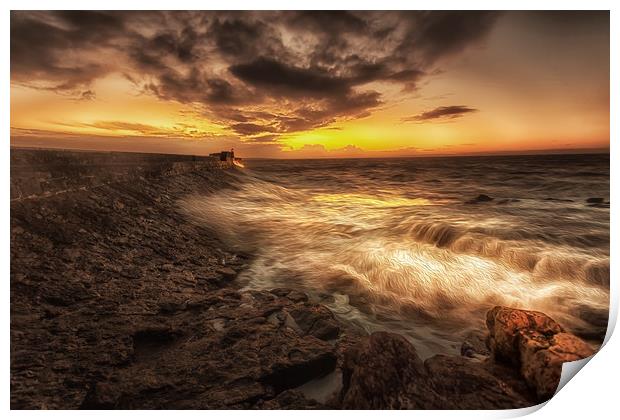 Porthcawl Sunrise with an oil painting effect on t Print by Leighton Collins
