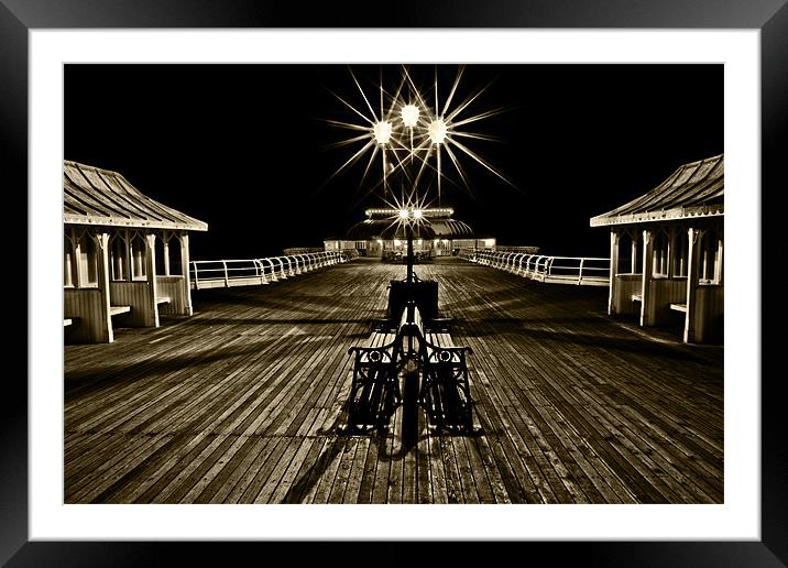 Cromer Pier at Night 2 Sepia Framed Mounted Print by Paul Macro