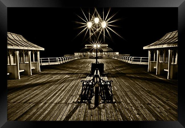 Cromer Pier at Night 2 Sepia Framed Print by Paul Macro