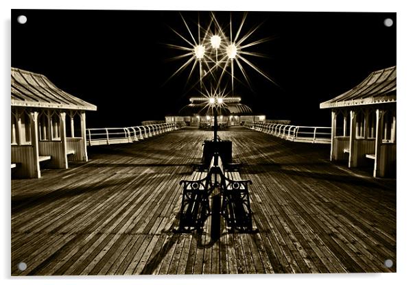Cromer Pier at Night 2 Sepia Acrylic by Paul Macro
