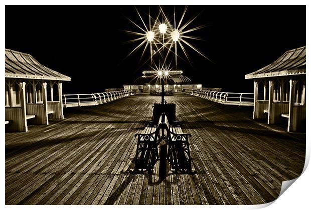 Cromer Pier at Night 2 Sepia Print by Paul Macro
