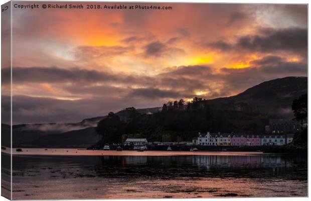 Sunset colour over Portree pier Canvas Print by Richard Smith