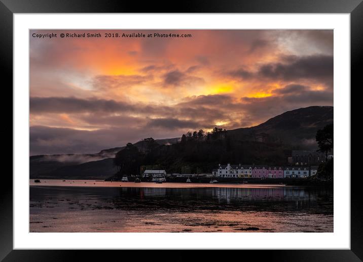 Sunset colour over Portree pier Framed Mounted Print by Richard Smith