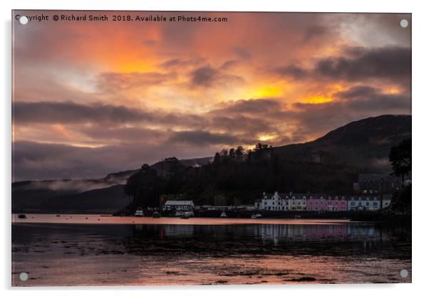 Sunset colour over Portree pier Acrylic by Richard Smith