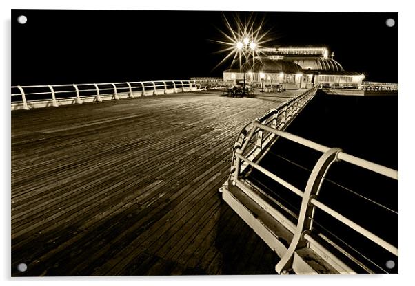 Cromer Pier at Night 1 Sepia Acrylic by Paul Macro