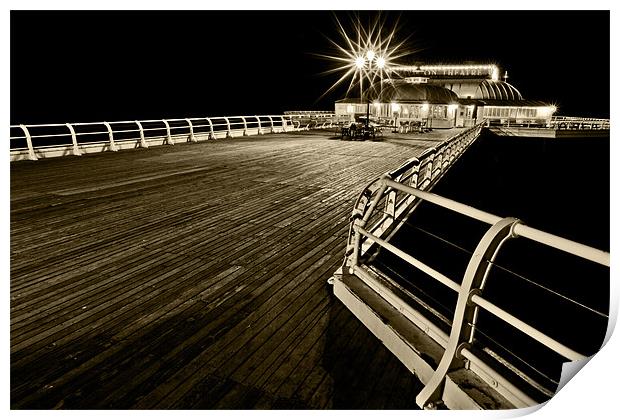 Cromer Pier at Night 1 Sepia Print by Paul Macro
