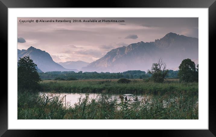 Leisure boat on River Adda in northern Italy Framed Mounted Print by Alexandre Rotenberg