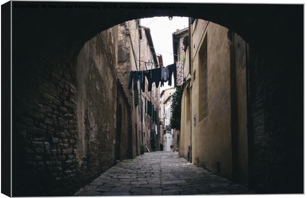 Dark alleyway in Siena, Tuscany, Italy Canvas Print by Alexandre Rotenberg