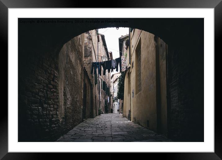 Dark alleyway in Siena, Tuscany, Italy Framed Mounted Print by Alexandre Rotenberg