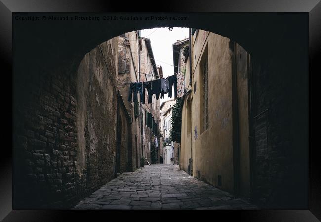 Dark alleyway in Siena, Tuscany, Italy Framed Print by Alexandre Rotenberg