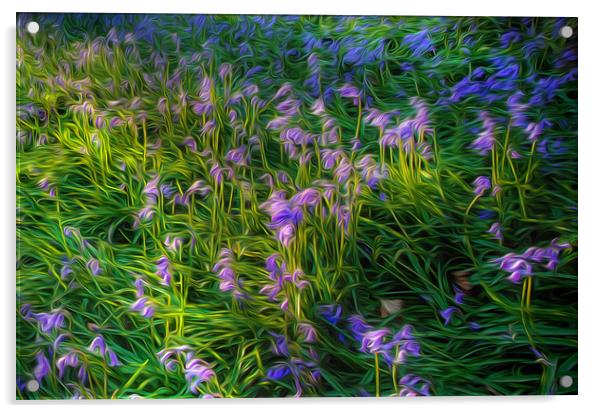 British Bluebells using an oil painting filter Acrylic by Leighton Collins