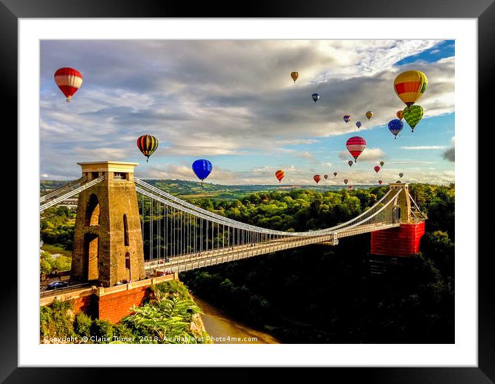 Hot air balloons over Clifton suspension bridge Framed Mounted Print by Claire Turner