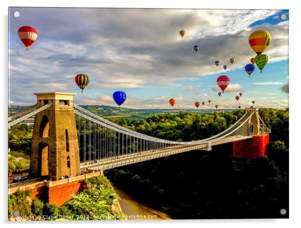 Hot air balloons over Clifton suspension bridge Acrylic by Claire Turner