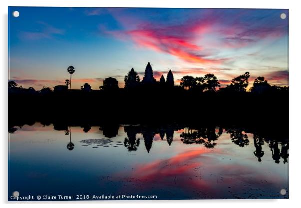 Pink sunrise at Angkor Wat Acrylic by Claire Turner