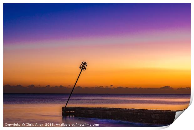 Sunset at Worthing Seafront Print by Chris Allen