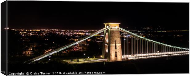 Clifton suspension bridge by night Canvas Print by Claire Turner