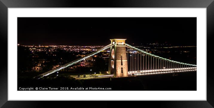 Clifton suspension bridge by night Framed Mounted Print by Claire Turner