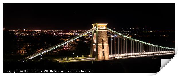 Clifton suspension bridge by night Print by Claire Turner